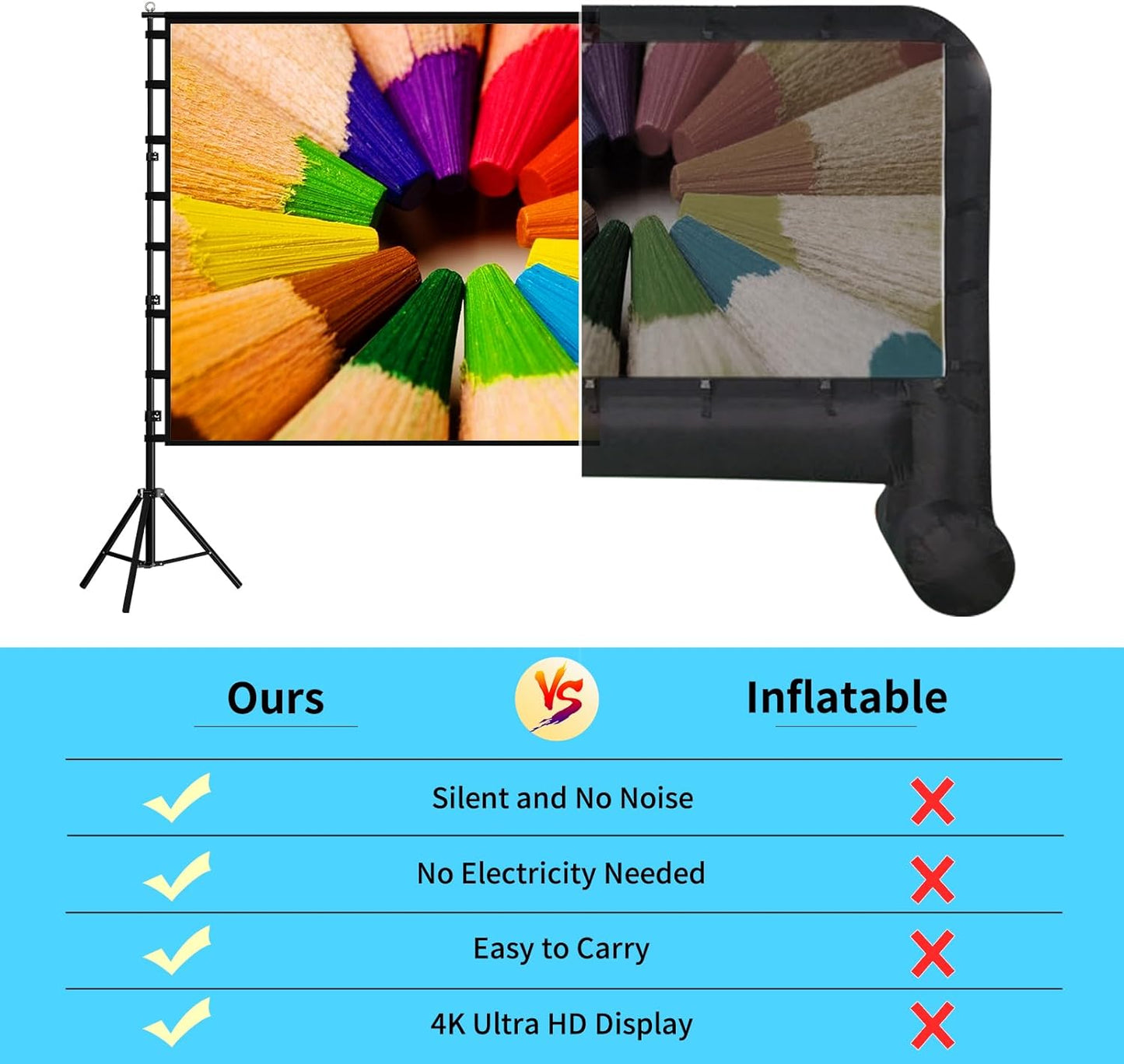 TOWOND Projector Screen and Stand, 180 inch Outdoor Projector Screen 15 FT Large Projection Screen, Portable 16:9 4K HD Rear Front Movie Screen with Carry Bag Wrinkle-Free Design for Backyard Theater