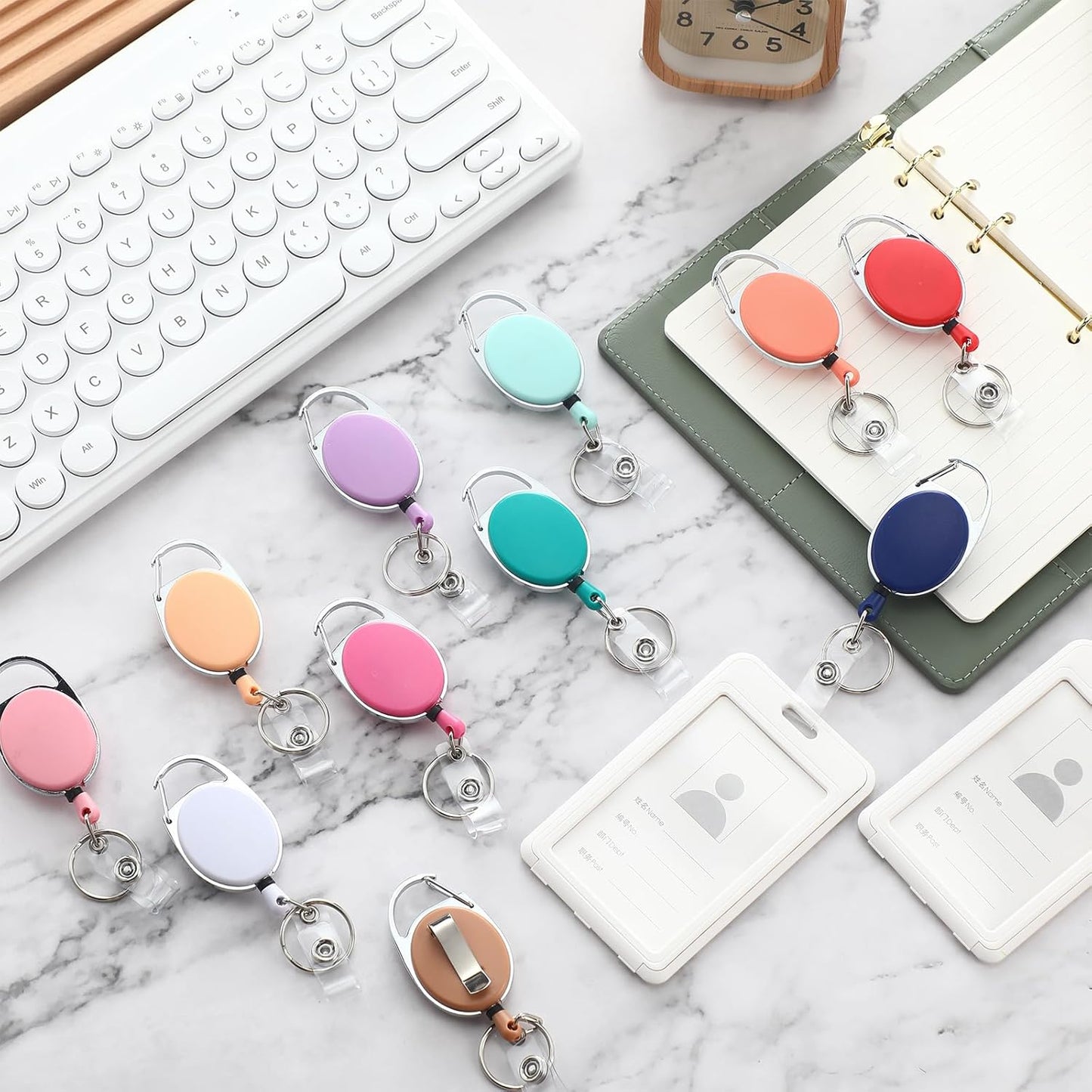 Honoson 40 Pcs Heavy Duty Retractable Badge Reels Batch ID Badge Holder Retractable Clip Bulk Key Holder with Ring for Office Worker Employee, Doctor Nurse Gifts (Vibrant Color)