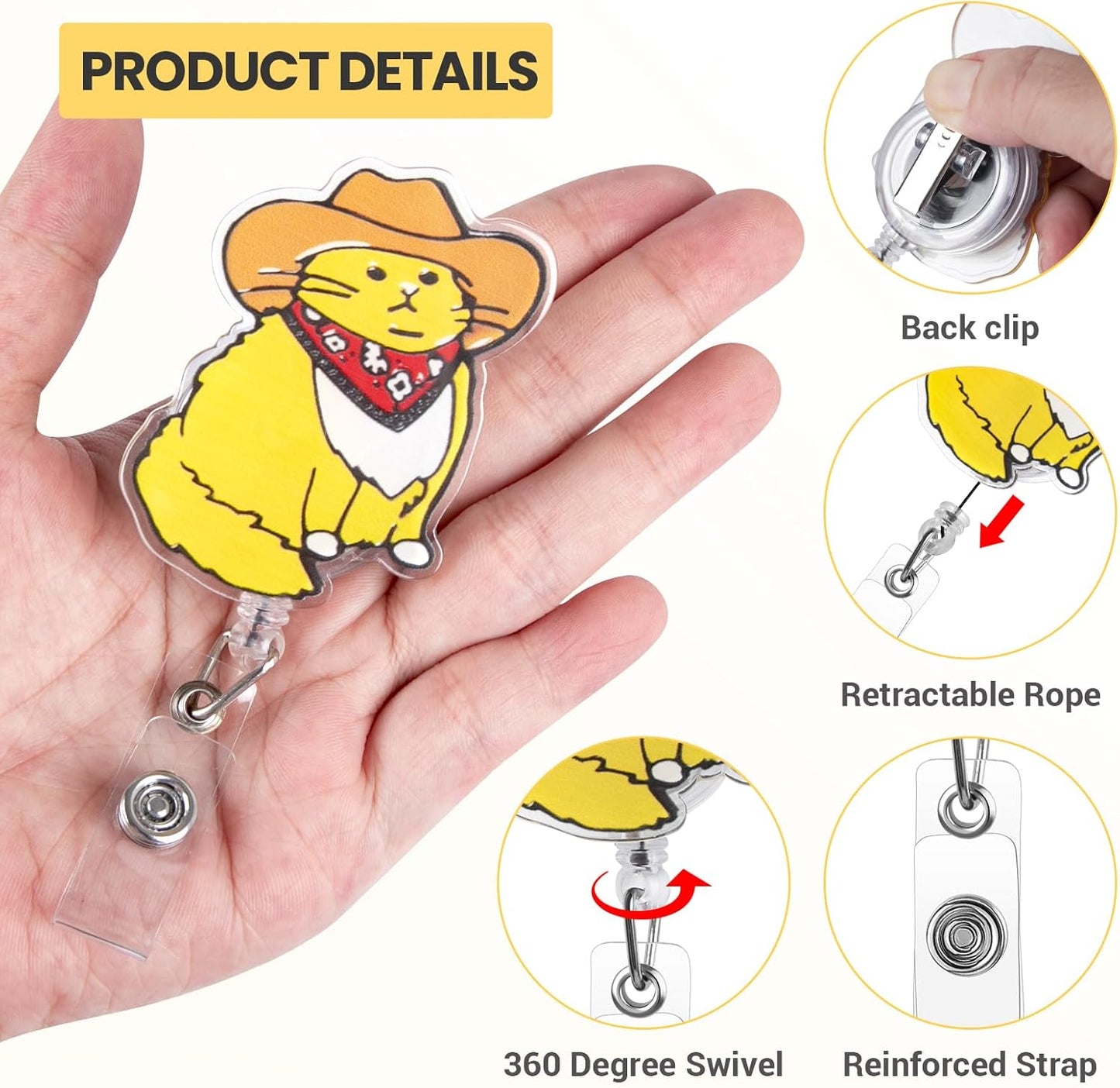 Cowboy Cat Badge Reel, Funny Badge Holder, Cute Nurse Name Tag with Retractable Clip, Medical Worker ID Card Holders, Pediatric Nursing Accessories for Nurse Doctor Student Teacher Office