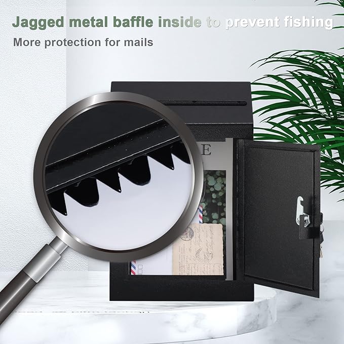 xydled Wall-Mount Mailbox,Heavy Duty Deposit Drop Box, Locking Metal Key Drop Box Suggestion Box with Key Lock,Secured Safe Storage Box Postbox for Home&Business Use,15x12x4 Inch,Black