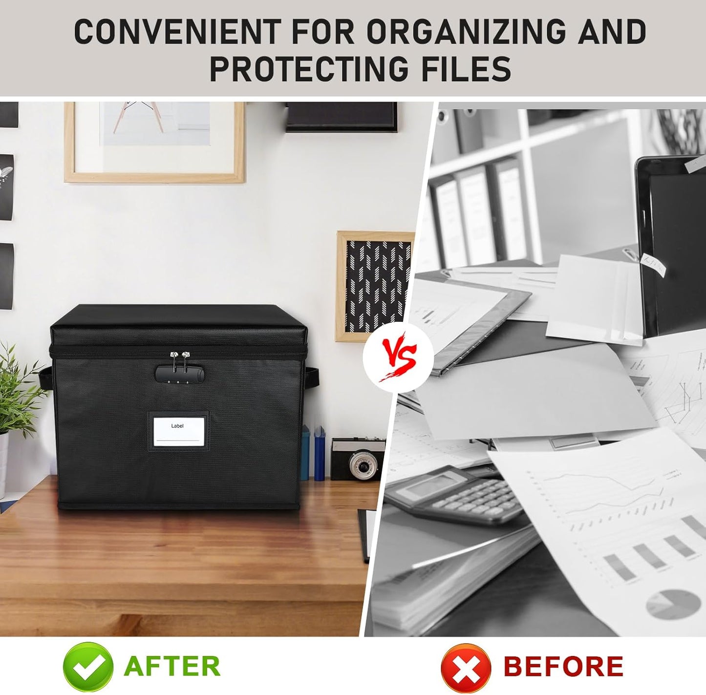 File Box Fireproof Document Box with Lock, Document Safe File Storage Organizer Boxes for Next of Kin Estate Planing Organizer End of Life Planner (Box With Accessories, Black)