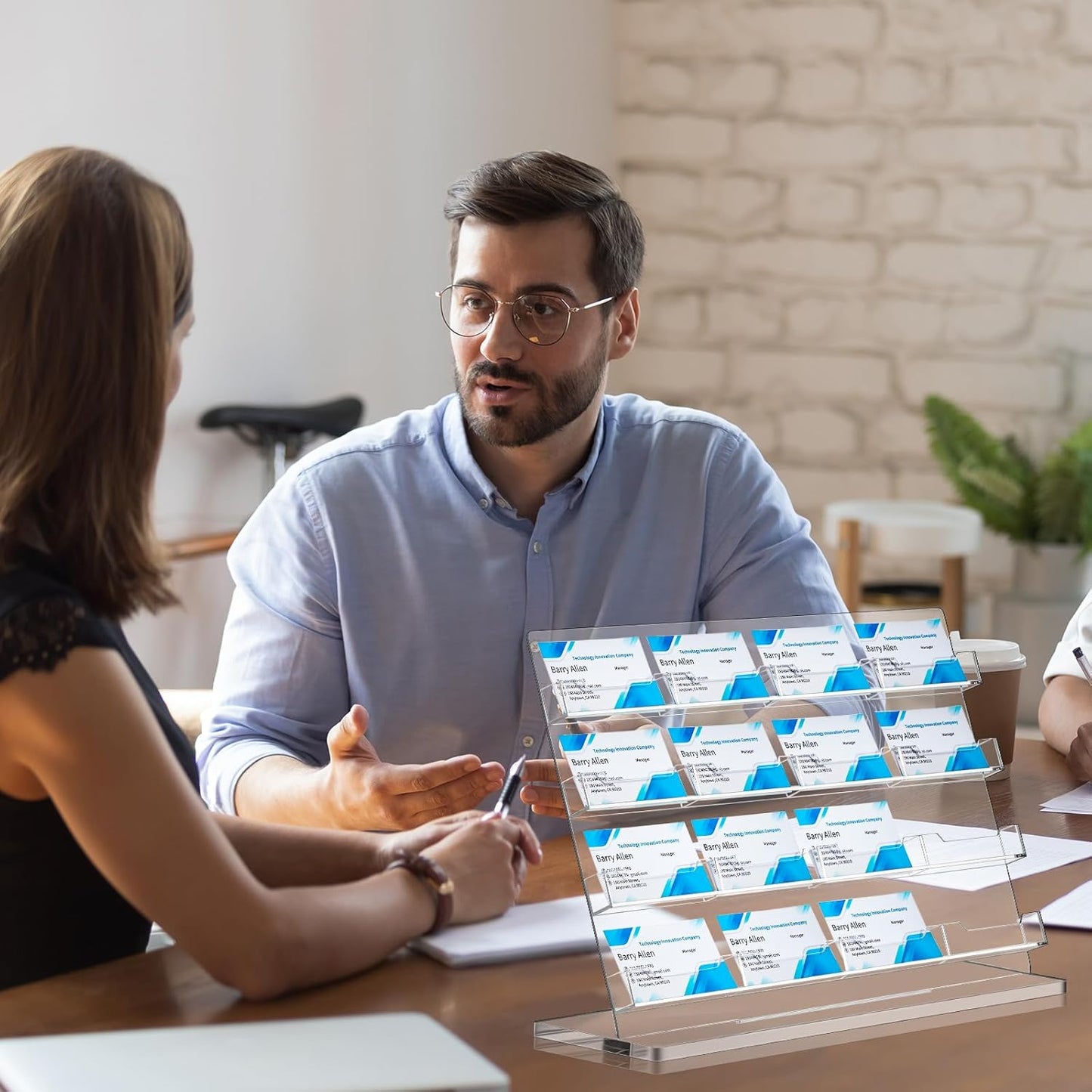 Business Card Holder for Desk 16 Slots Freestanding Acrylic Business Card Holder Display Stand Multiple Organizer for Office Meeting Exhibition Home