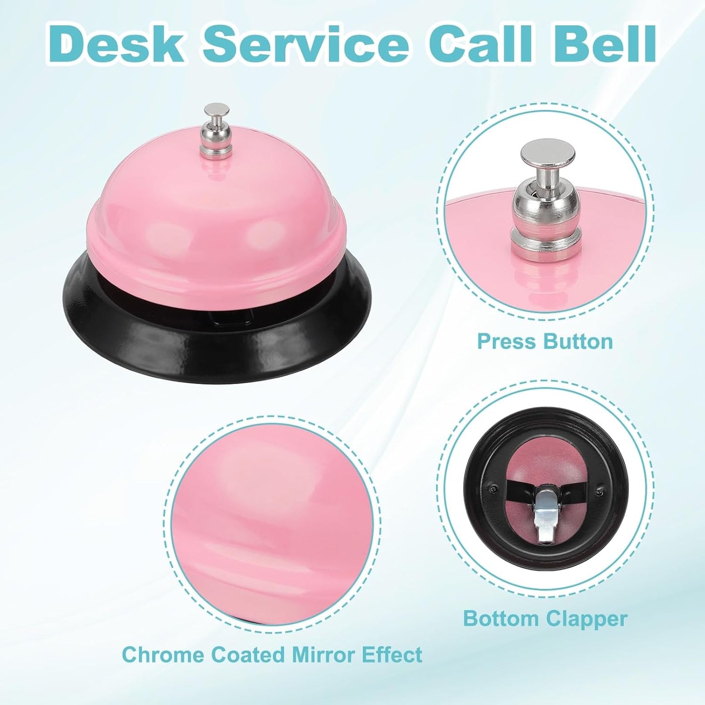uxcell 2Pcs Desk Service Call Bell, 3.35 Inch Metal Dinner Service Bell Ring for Hotel Restaurant Reception Area and Wedding Party Events, Light Pink
