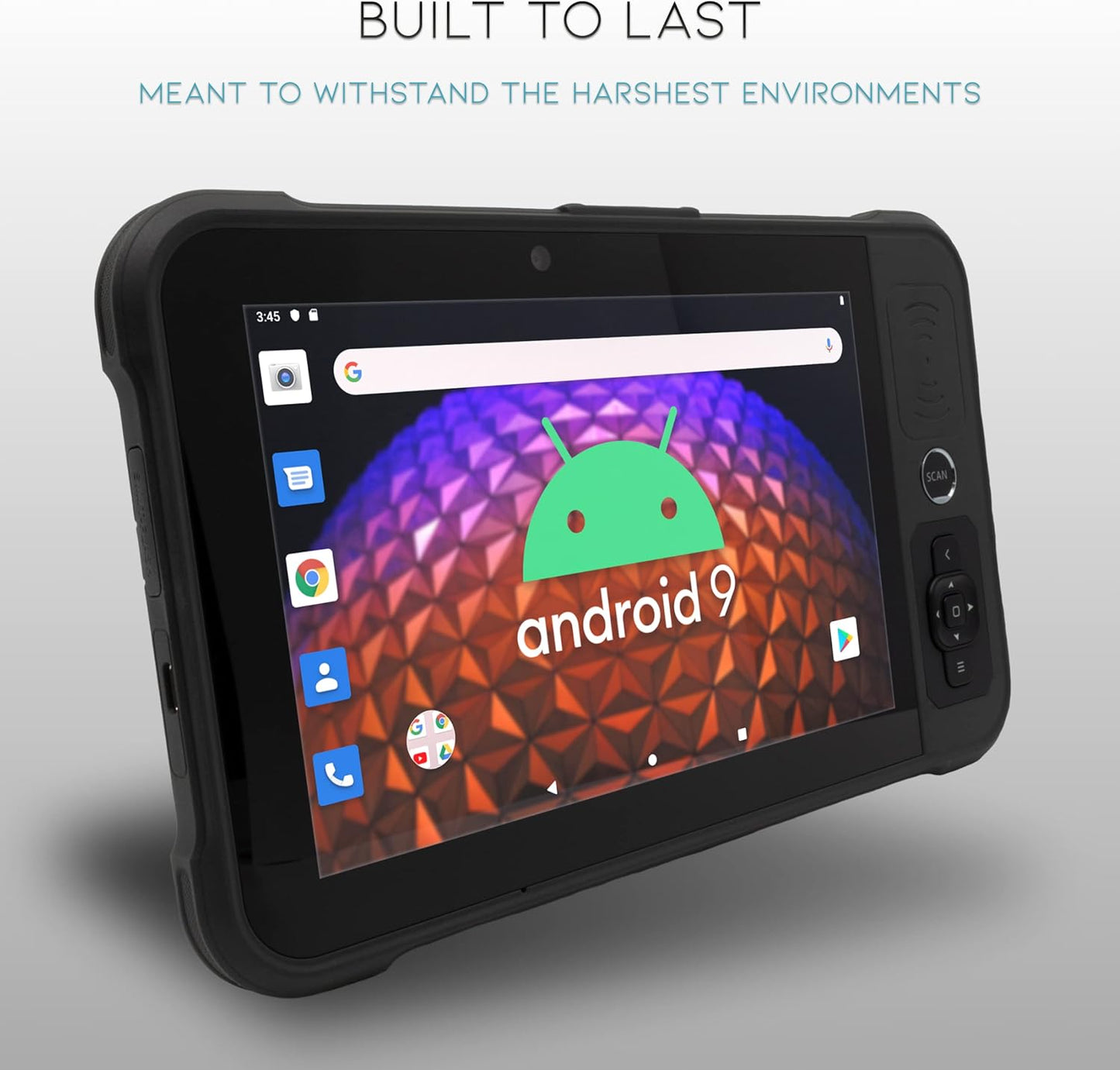 Heavy Duty Android Tablet with Integrated Barcode Scanner, 2D/1D/QR Zebra SE4710 Reader, Android 9, WiFi/GPS/Bluetooth, 8000mAH All-Day Battery (Tablet + Charging Cradle)