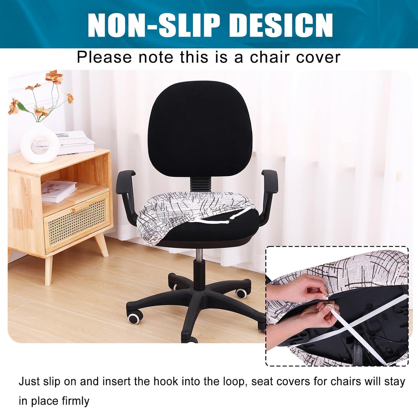 Smiry Printed Office Computer Chair Seat Covers, Stretch Fit Universal Desk Rotating Chair Cover Washable Removable Seat Cushion Protectors - Brown and White