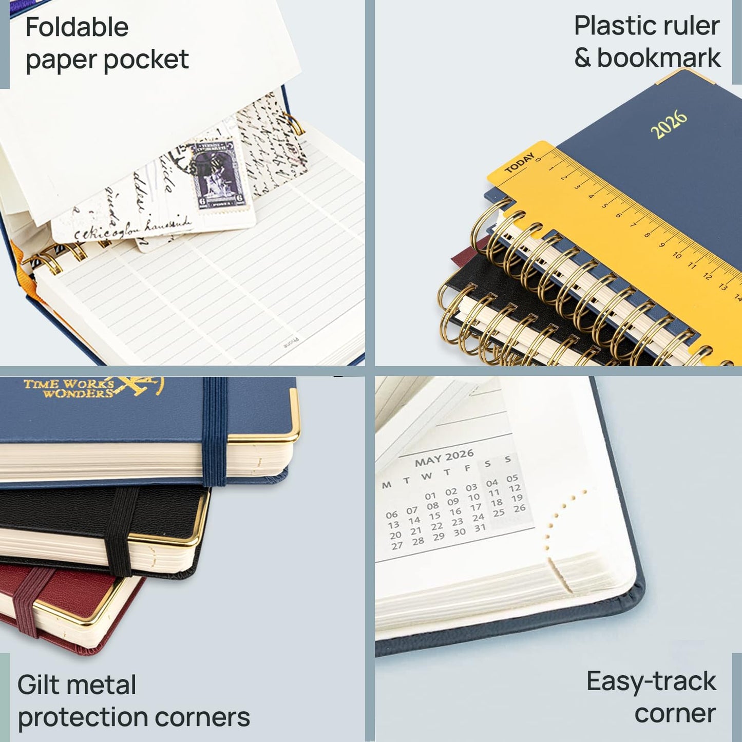 POPRUN 2026 Planner (Large Size 10'' x 8'' Wire-Bound Hard Cover) Daily Weekly and Monthly Calendar - Agenda 2026 (Jan.2026-Dec.2026) with Hourly Schedule, Monthly Tabs - Pacific Green