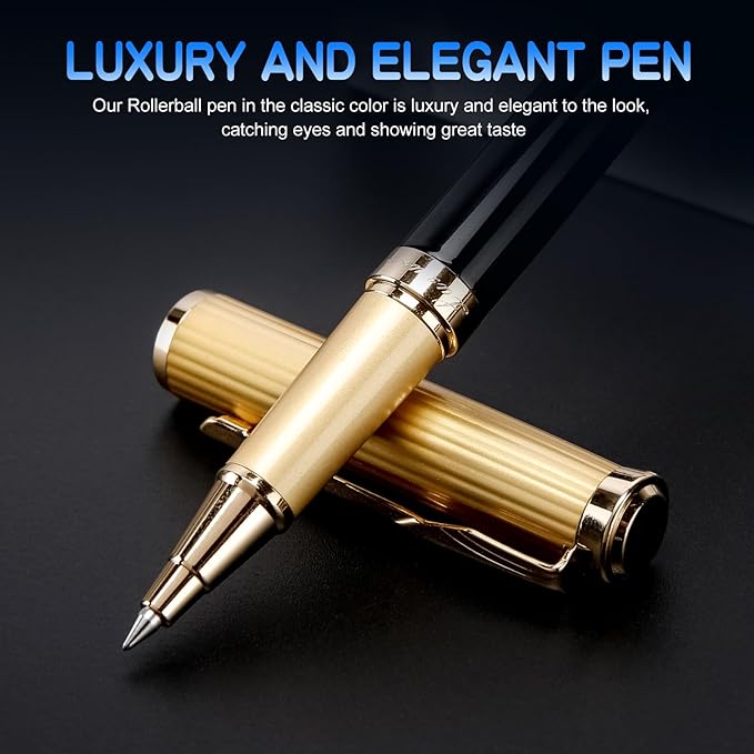 Good Rollerball Point Pens for Wiring-Fancy Roller Ball Pens with 24K Gold Trim, Nice Executive Pen Gifts for Men Women Boss Office, Luxury Smooth Writng Pens Journaling Note Taking Signature