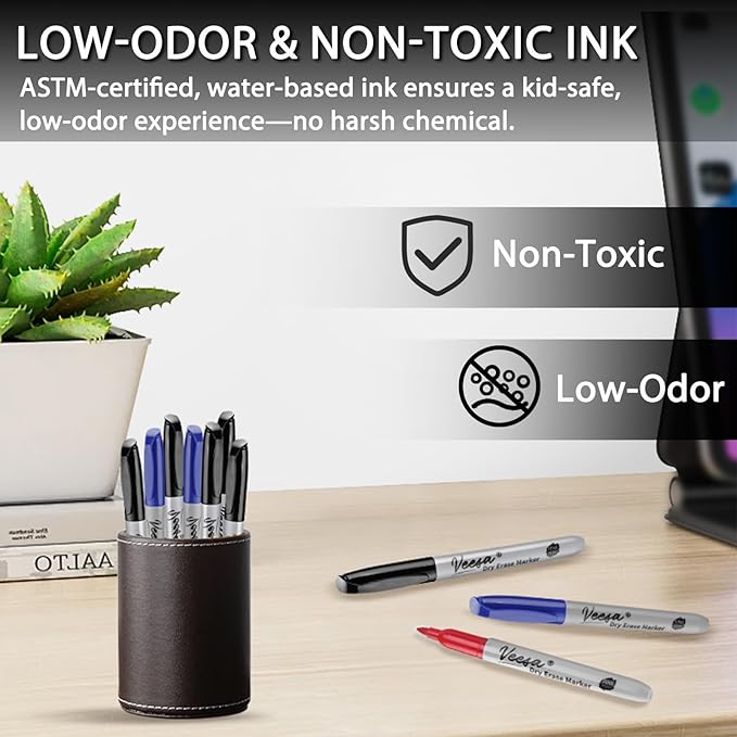 VEESA Dry Erase Markers Bulk, Fine Tip, 3 Assorted Colors, 75 Pack Low-Odor Whiteboard Marker Pens for Office Home, Back to School Supplies