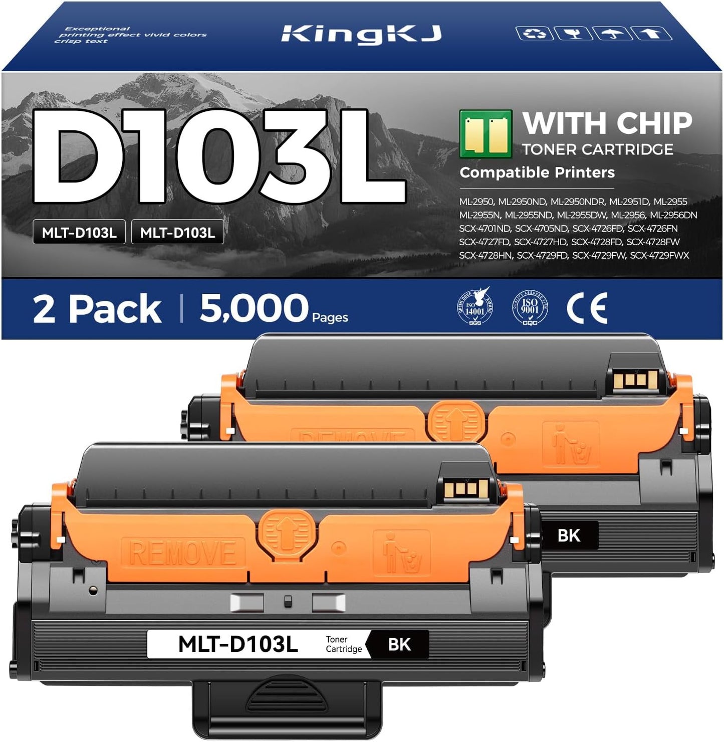 MLT-D103L Toner Cartridge Black 2Pack High-Yield Replacement for Samsung MLT-D103L D103L Compatible with Samsung ML-2950 ML-2955N ML-2956 SCX-4701ND SCX-4726FD SCX-4727FD SCX-4728HN SCX-4729FD Printer