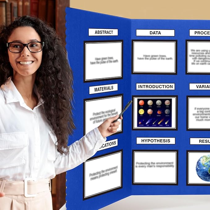 Paterr Trifold Poster Board with Storage Bag, Hook and Loop Fabric, Foldable 3 Panel Presentation Board for Science Fair and Exhibitions(Dark Blue,72 x 36 Inch)