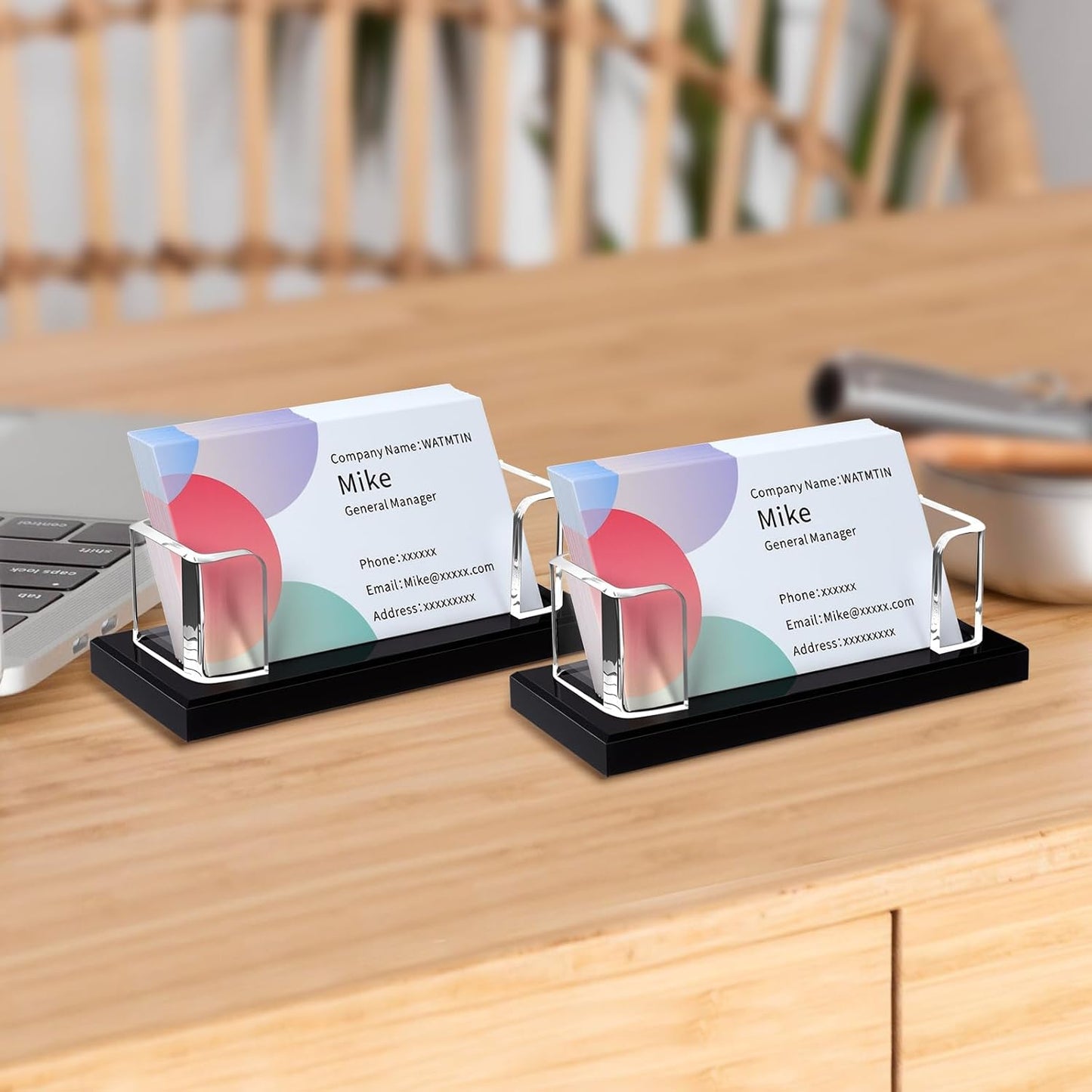 2 Pcs Acrylic Business Card Holder, Clear Black Acrylic Card Holder, Business Cards Display Stand for Women and Men Desk Accessories Office Home Exhibition , 1 Slot (2)