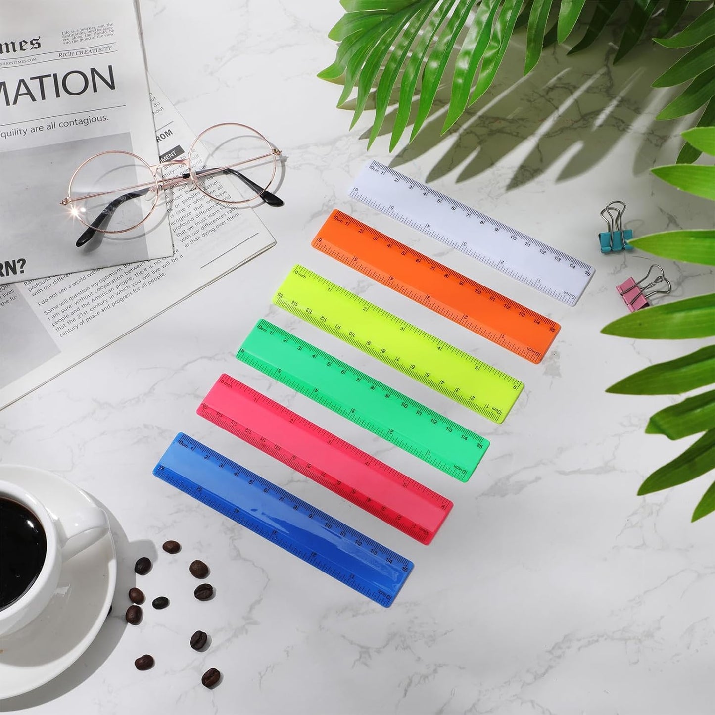 Zonon 6 Pcs 6 Inch Ruler Bulk Colorful Plastic Flexible Straight Metric Rulers with Centimeters and Inches Drafting Measuring Tool for Classroom School Students Education