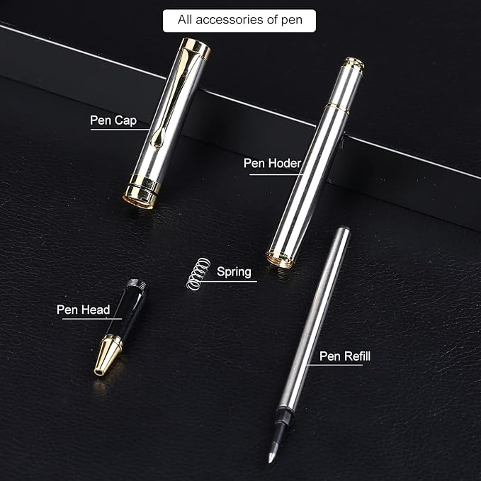 YIVONKA Luxury Ballpoint Pens Best Ball Pen Gift Set for Men & Women Professional Executive Office Nice BallPens Classy Gift Box Ballpoint Black Refill Line width 0.5mm (Silver)