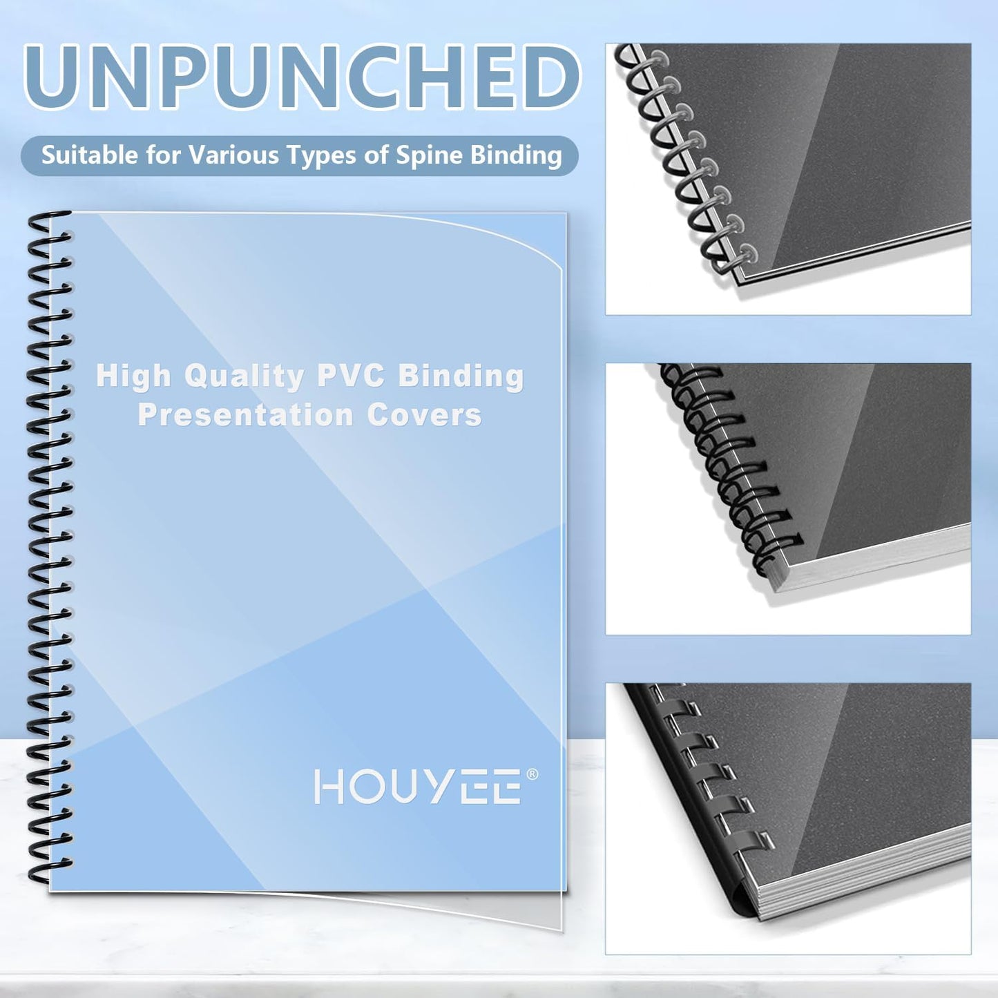 HOUYEE 25 Pack 12 Mil PVC Binding Presentation Covers,Clear Report Covers, Letter Size, 8.5x11 Inches