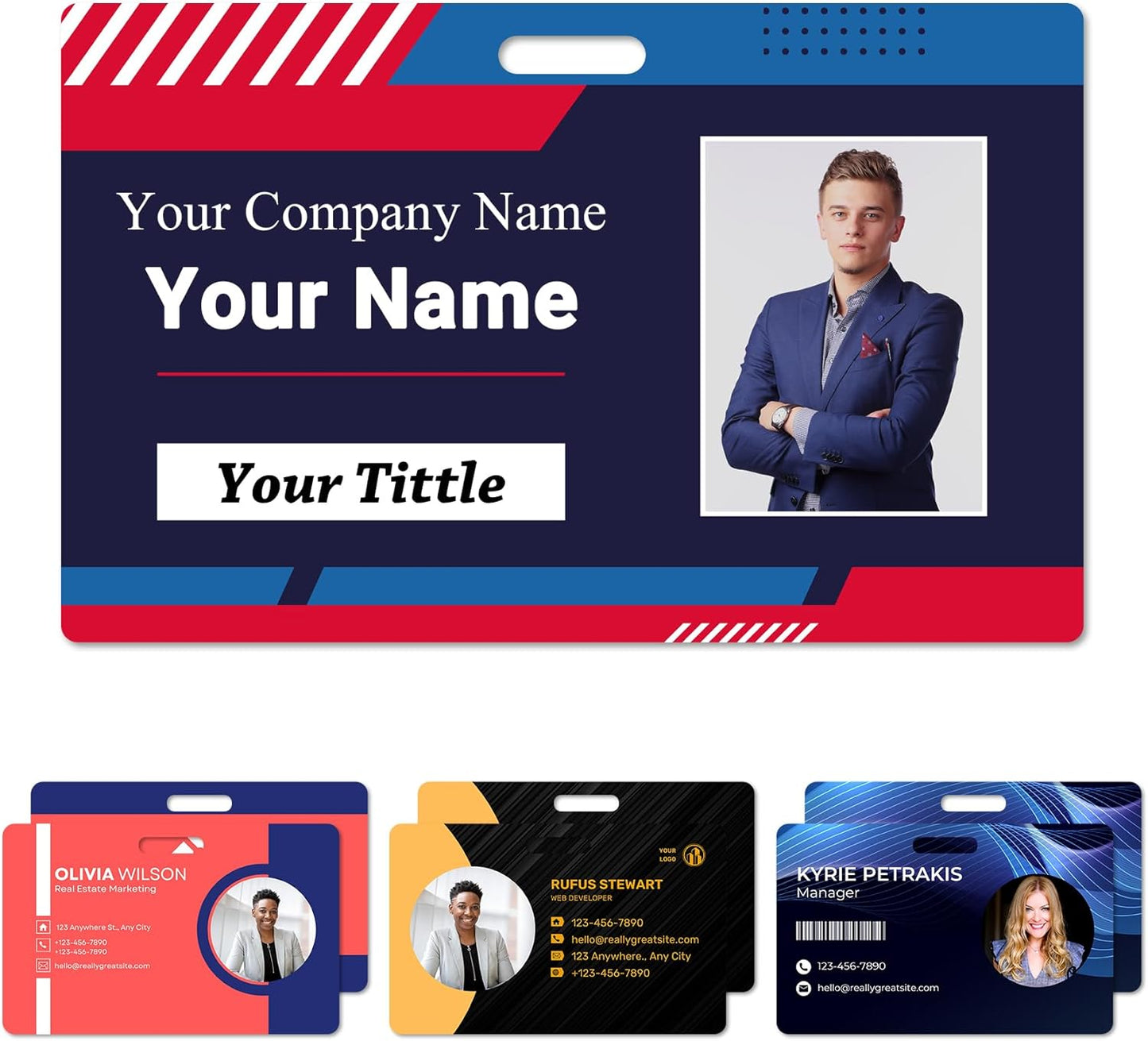 Custom Id Badge Custom Id Card Identification Badges Customizable Personalized Name Badge Customize Name Tag Photo Logo Employee Work Office Volunteer Customized Personal (Horizontal-8)