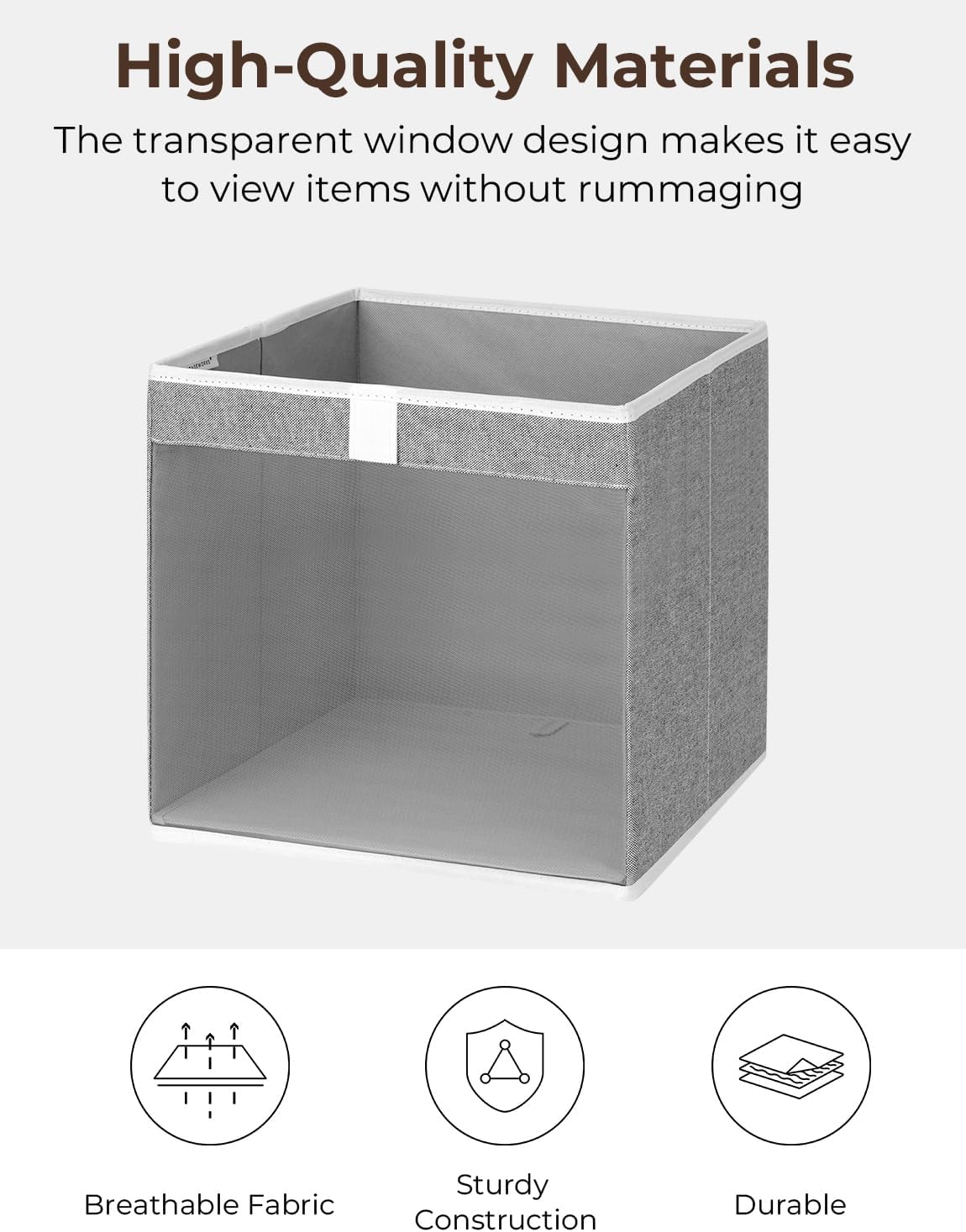 StorageWorks 13x13 Storage Cubes, Closet Storage Bins with Clear Window, Large Fabric Organizer for Clothes, Collapsible Storage Baskets with Handles, Gray, 3-Pack