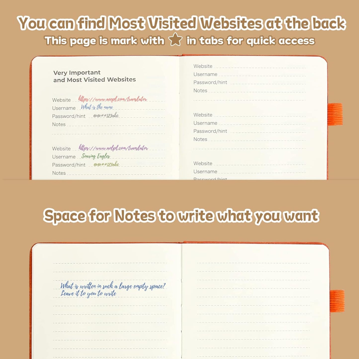 DAOFARY Password Book with Alphabetical Tabs - Small Password Keeper Book (5.6 * 4.3 in) with Inner Pocket, Hardcover Password Keeper Notebook for Log Internet Website Information (Dark Brown)