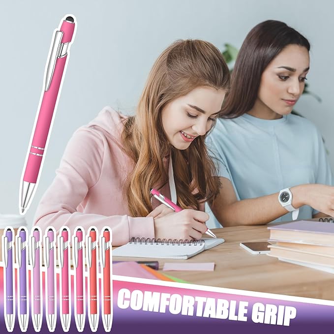 8 Pcs Blue Ink Ballpoint Pen with Stylus Tip 2 in 1 Stylus Ballpoint Pen Metal Pens Stylus Pen for Touch Screens School Office Coworkers (Multicolor Pink)