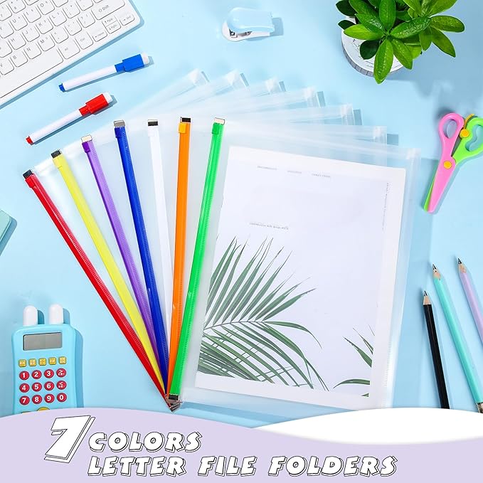 Yexiya 14 Pcs Back to School Clear Plastic Zip Envelope A4 Zipper Document Folder 13 x 9.7In File Folder Expanding Envelope Pouch for Paper Pencil Storage Office Supplies (Bright Colors)