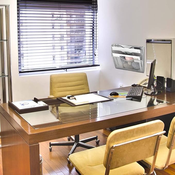 EASEPRES 3 Pocket Mesh Hanging Wall File Organizer, Wall Mounted Mail Paper Document Folder Holder, Clipboard Storage Organization Magazine Rack with Nametag Label for Office Home School, Silver