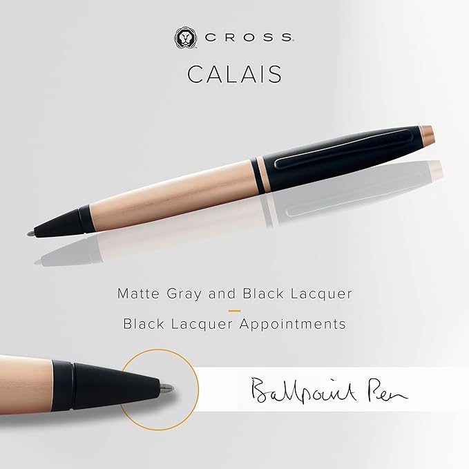 Cross Calais Refillable Ballpoint Pen Presented in a Luxury Gift Box - Medium Point, Black Ink, Brushed Rose Gold & Black