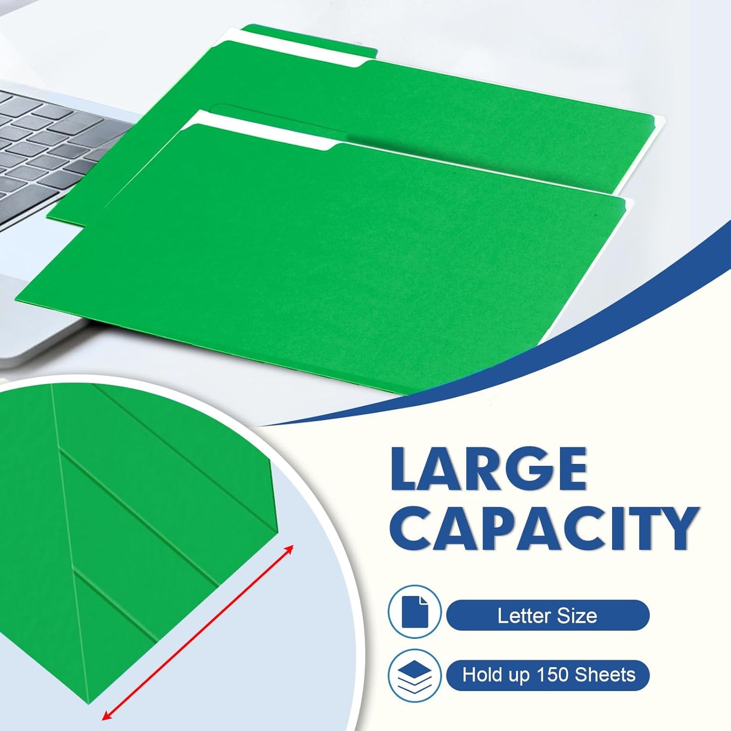 File Folder, PANDRI 120 Pack File Folder, 1/3 Cut Tab, Letter Size, Filing Folder for Office School Business, Green