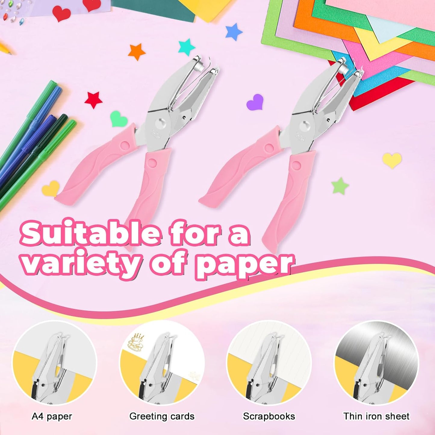 UCEC Star Shape Single Paper Hole Punch, Star-Shape Handheld Hole Paper Puncher, 1 Pack 1/4" Metal Single Mini Hole Papers Punch with Soft-Handled for DIY Craft Tags Clothing Ticket