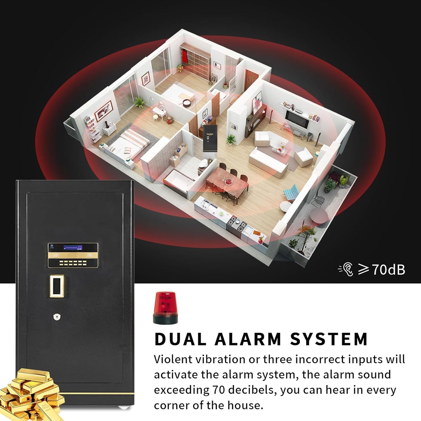 MLJ Large Security Safe - 8.1 Cu. Ft. Waterproof & Fireproof Home Safe with 2 Removable Shelves and Inner Cabinets for Storing Money, Medicines, Jewellery and Other Valuables (Keypad Lock)