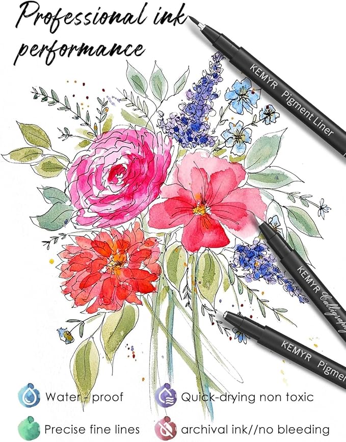 9 Micro Fine liner Drawing Art Pens Calligraphy Pens: 0.05mm-BR Size Black Art supplies Waterproof Archival Black Ink Markers For Artists,Use for Professional Watercolor,Sketching