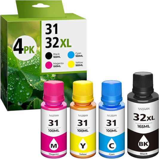 31 Ink 32XL Black Ink Bottle Set, Smart tank 5101 7602 6001 5000 ink refill Compatible with HP 31 32XL Ink Bottle Set for Smart Tank 651 5101 5000 7602 5103 6001 7301 7001 7302 5102 7002 7006 Printers