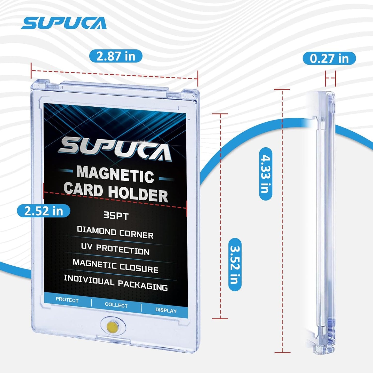 25ct Magnetic Card Holder 35PT, One Touch Protector for Trading Cards, Hard Plastic Sleeves Display Case for Baseball and Sports Cards