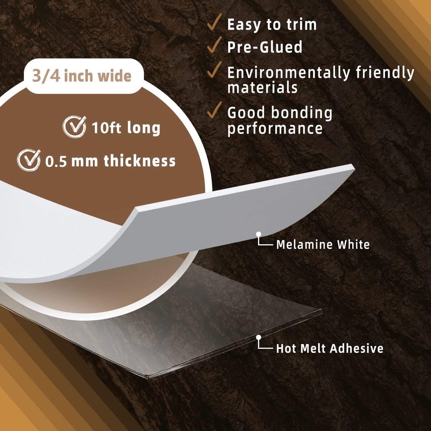 GSCIT Club White Melamine Edge Banding, 3/4 inch x 10ft, Hot Melt Adhesive Preglued, Flexible White Veneer Edging