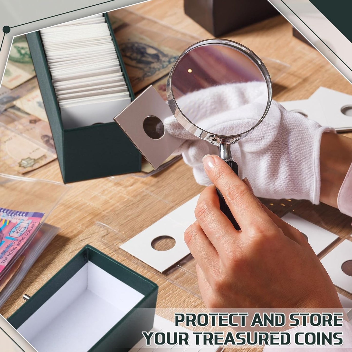 Teling 8 Pcs Coin Storage Box 2x2inch Flip Holders Collectors Coin Supplies Holders for Cents Collection Cardboard (Dark Green)