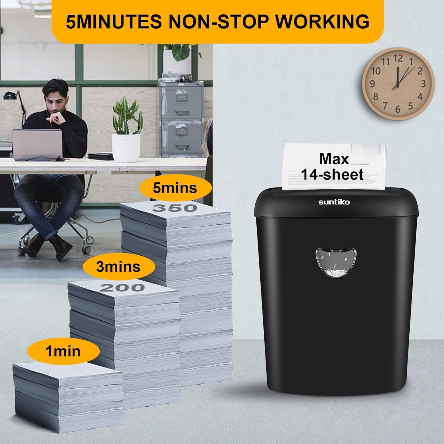 Paper Shredder, 14 Sheet Cross Cut, 6.6 Gallon Basket, P-4 Security Level, 3 Mode Design - Jam Proof Heavy Duty Shredder for Home and Office