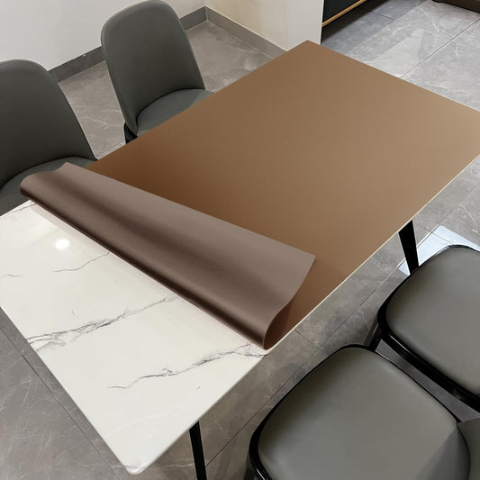 Leather Table Cover,1.8mm Thick,35.4x70.9 Inch Table Protector,Table Protector for Dining Room Table,Table Protectors for Rectangle Tables(Mud Color+Champagne Gold,35.4x70.9)