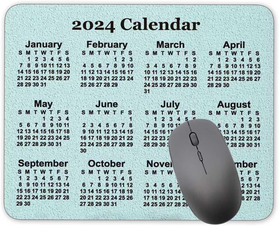 Calendar Mouse pad, Natural Rubber Mouse Pad, Quality Creative Gaming Rectangle Mouse Personalized Desk Mouse Pad 9.5 inch x 7.9 inch (Calendar 2024)