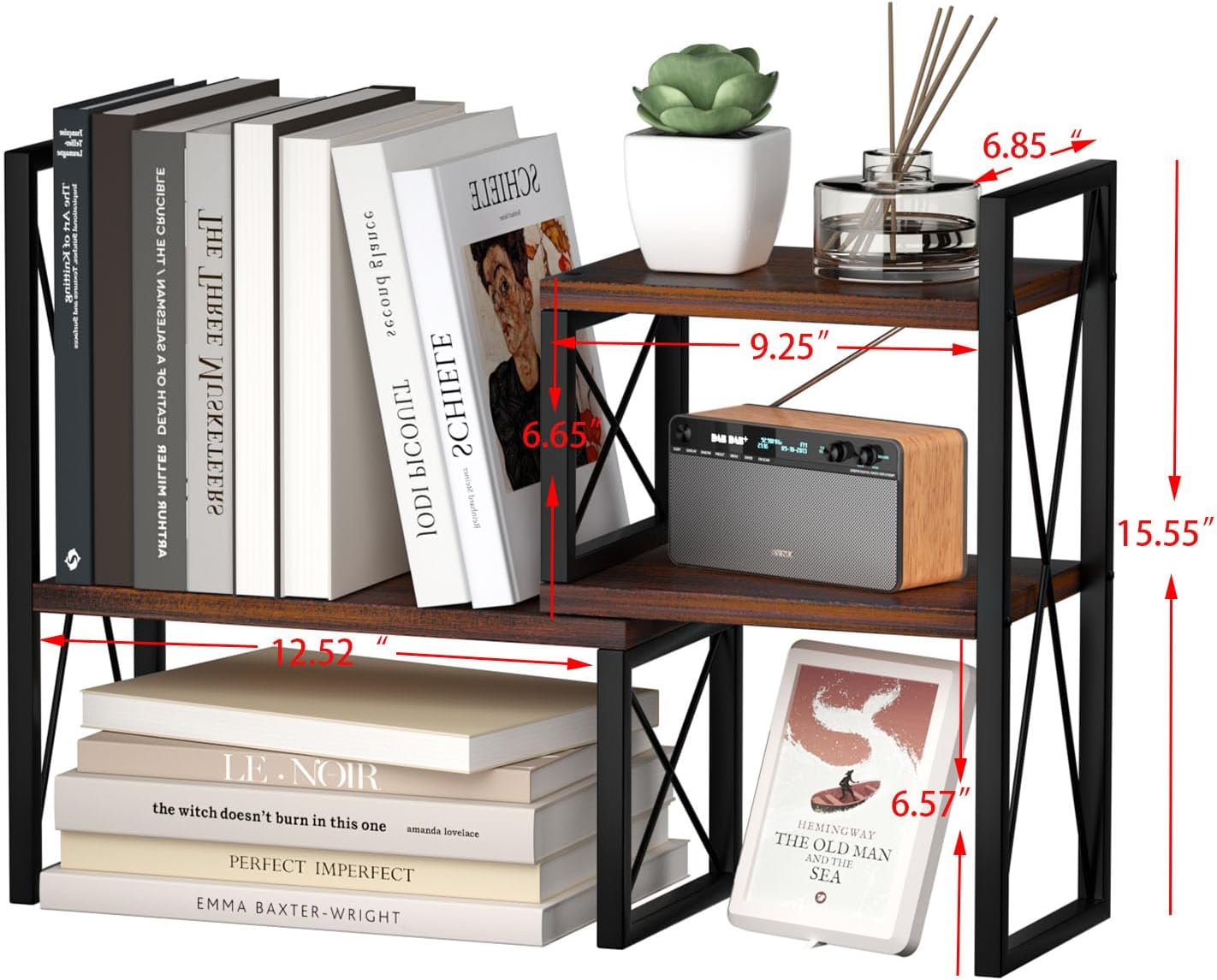 Desktop Shelf Organizer,Small Bookshelf for Office,Wood Desk Top Shelves, Office Organization and Storage (Brown)