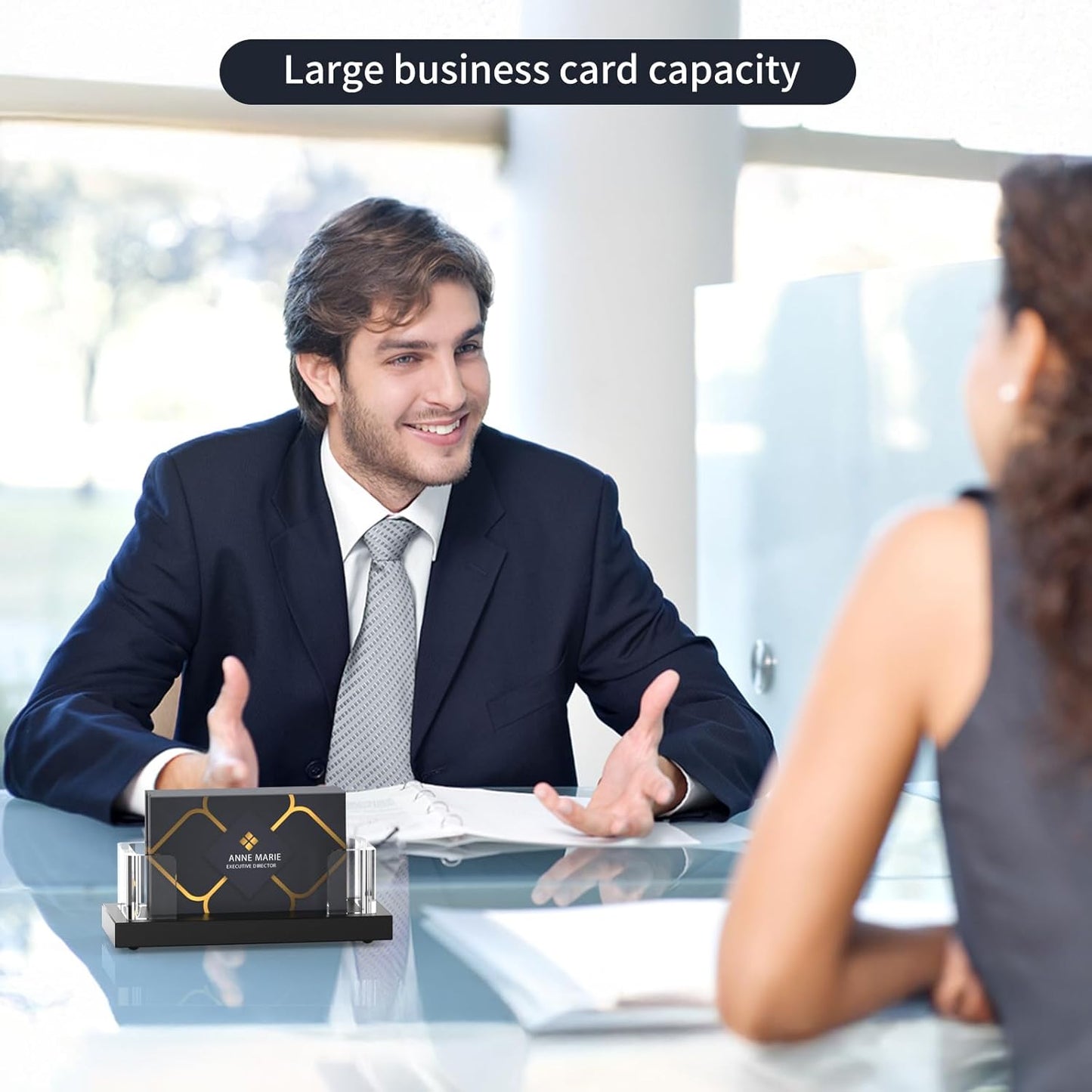 Acrylic Business Card Holder for Desk,Business Card Stand,Clear Business Card Display,Desk Business Card Holders,Business Card Display Stand,Acrylic Business Card Holder Display,Black 2 Pcs
