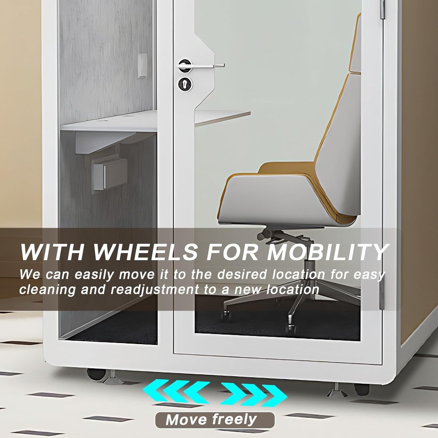 Office Sound Booth with Audio Privacy - Removable Soundproof Booth Includes White with Wood Grain Side Trim,Soundproof Room with Light,Fans, Socket for Singing Room,Telephone Booth (51.18IN)