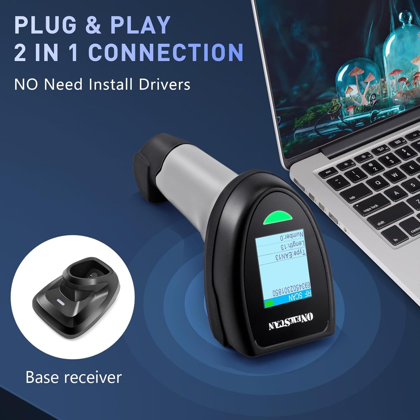 Barcode Scanner Wireless, QR Code Scanner Handheld Bar Code Scanners with Base 2 in 1 USB Wired Connection & 2.4G Wireless 1D&2D&PDF417 Data Matrix Automatic Barcode Reader