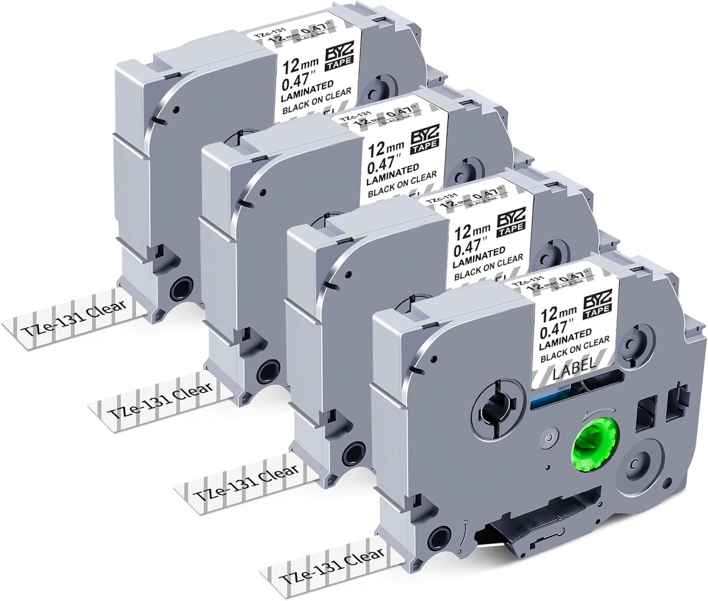 TZe-131 12mm 0.47 Black Ink on Clear Tape Compatible with Brother Label Maker Tape Clear 12mm 0.47 Laminated for Brother P Touch PTD220 PTD210 PTH110 PTD600, 1/2 in x 26.2 ft, 4-Pack