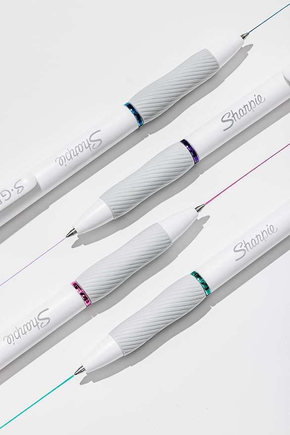 Sharpie S-Gel Pens, Fashion Barrel Gel Pens, Pearl White Body, Medium (0.7mm) Point, Bold Ink Colors, 8 Count