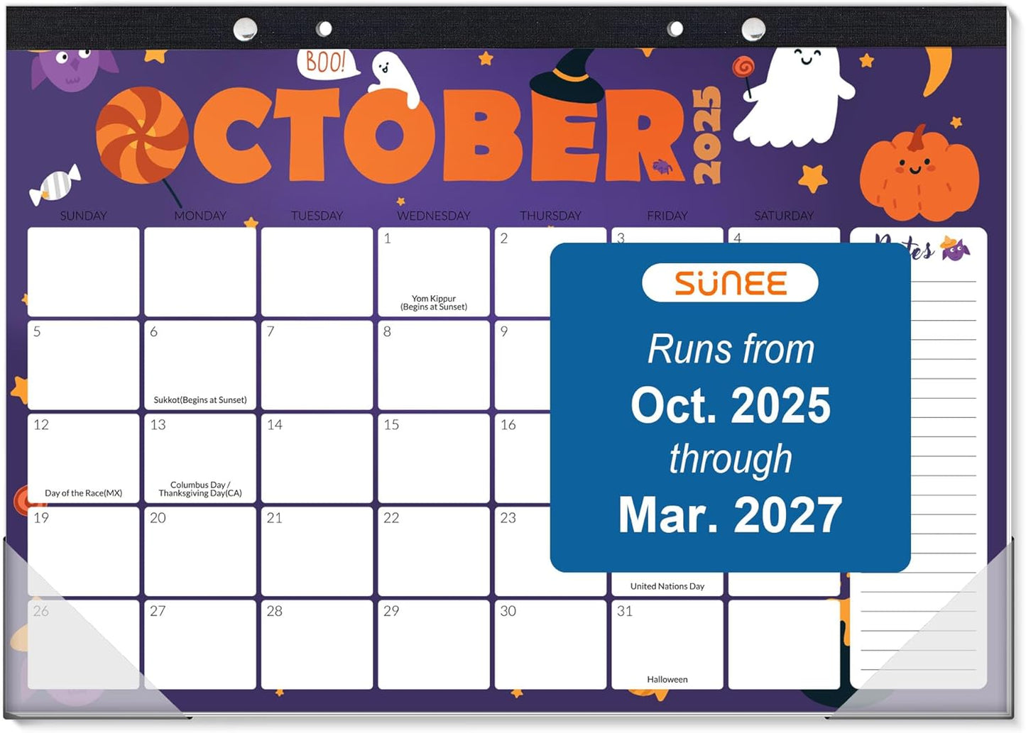 SUNEE Desk Calendar 2025-2026, 18 Months from Oct. 2025 to Mar. 2027, 17"x12" Academic 2026 Calendar for Home, School, or Office Desk Top Organizing, Seasons Color Monthy Calendar 2026