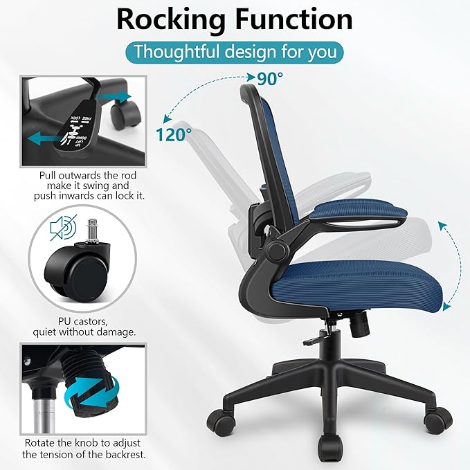 FelixKing Office Chair, Ergonomic Desk Chair Breathable Mesh Chairs with Adjustable High Back Lumbar Support Flip-up Armrests, Executive Swivel Comfy Task Computer Chairs for Home Office Navy