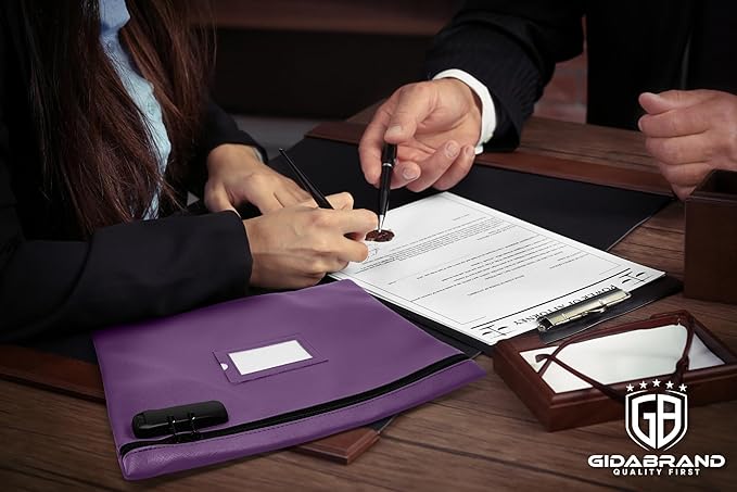 Notary Bag with Lock | 14x11 inch | Purple | Zipper Notary Supplies Bag | Locking Notary Bag for Notary Kit, Stamp, Embosser, Ink Pad, and Valuables | Locking Document Bag | Journal Carrying Case