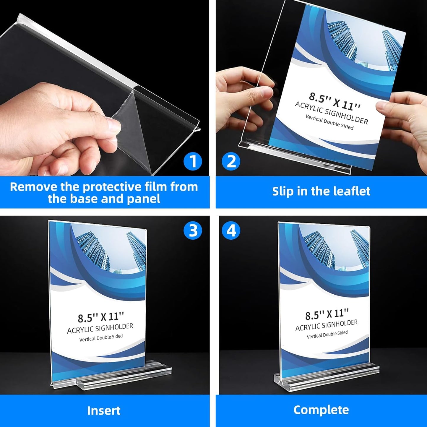 3 Pack Acrylic Sign Holder 8.5 x 11, Double-Sided Clear Sign Holder Plastic Stands for Display, T Shape Acrylic Table Sign Stands for Office Store Restaurants Wedding Party Decoration