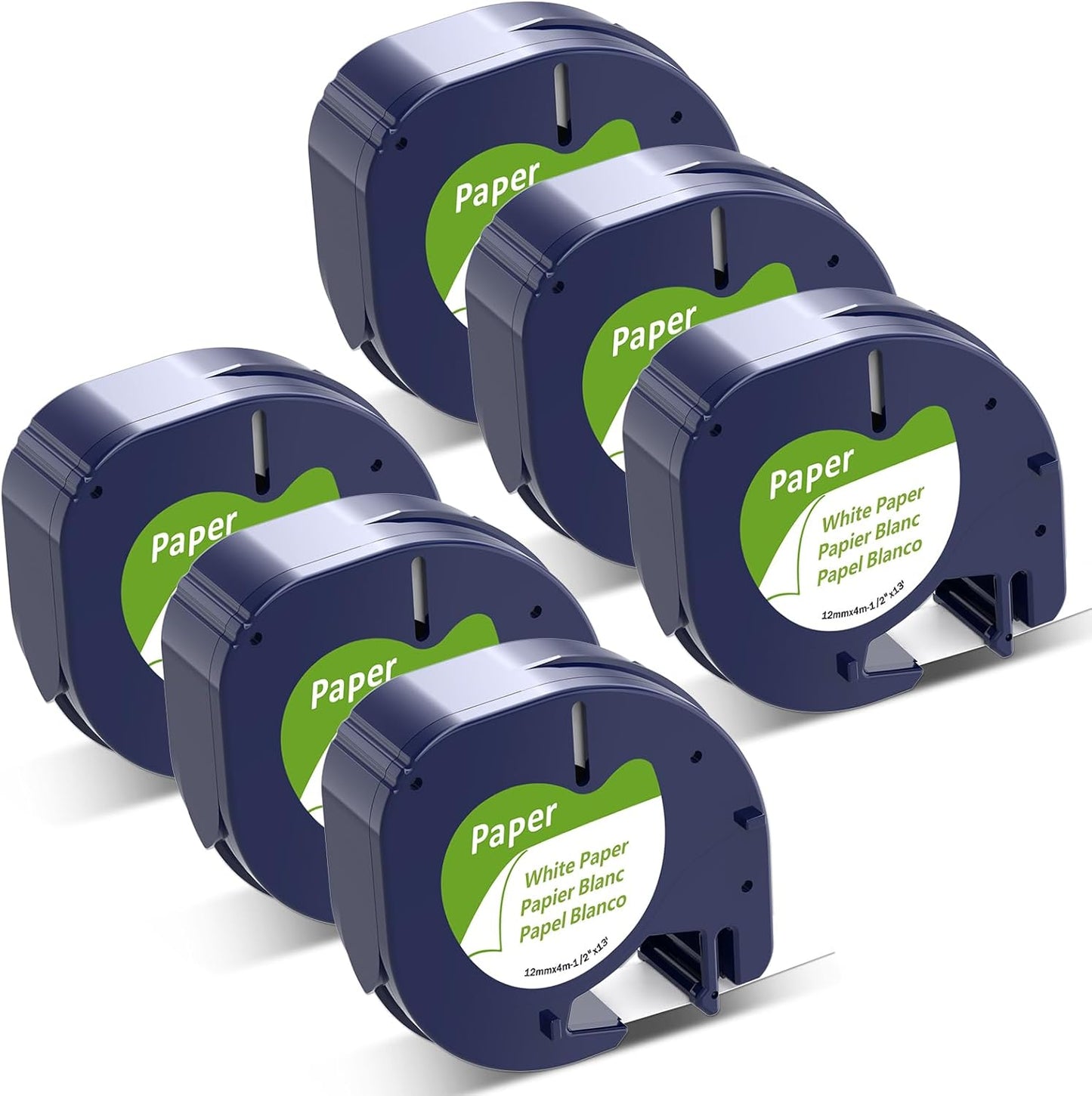 6-Pack 91330 Compatible with Dymo LetraTag Label Tape Refills, 12mm x 4m (1/2" x 13') White Paper Compatible with Letra Tag Label Makers LT-100H, LT-100T, Easy-Peel, Strong Adhesive, Clear Printing