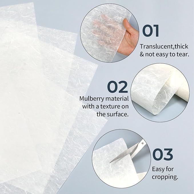 100 Sheets FIVEIZERO A4 Mulberry Paper Sheets Natural Fiber Rice Paper,8.3 x 11.7in Natural Decoupage Tissue Papers for Writing Painting, Decorative Papers, Card MakingPapers DIY Craft