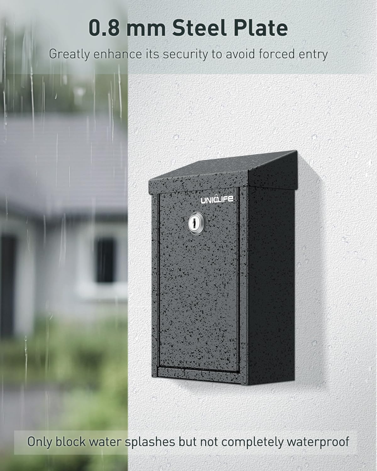 Uniclife Black Metal Donation Box Wall Mounted Mailbox with Top Slot, Collection Box with Key Lock, Safe Suggestion Box, Key Drop Box for Outside, Steel Cash Drop Box for Home Office and Business