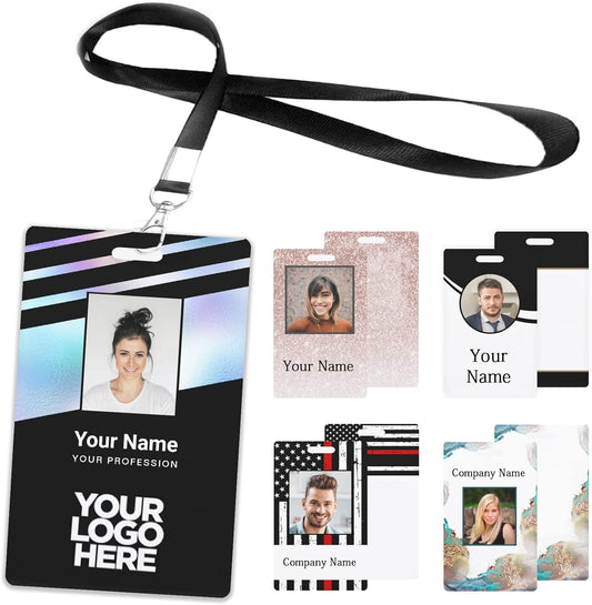 Custom Id Badge, Personalized Employee Photo Identification Card with Lanyard, Durable ID Card for Office Worker Doctor Nurse Student-Vertical-Template1